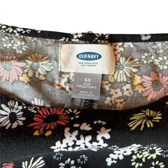 Old Navy Floral Mini Dress Black Pink White Drawstring Waist Womens Plus Size 4X - Picture 5 of 8